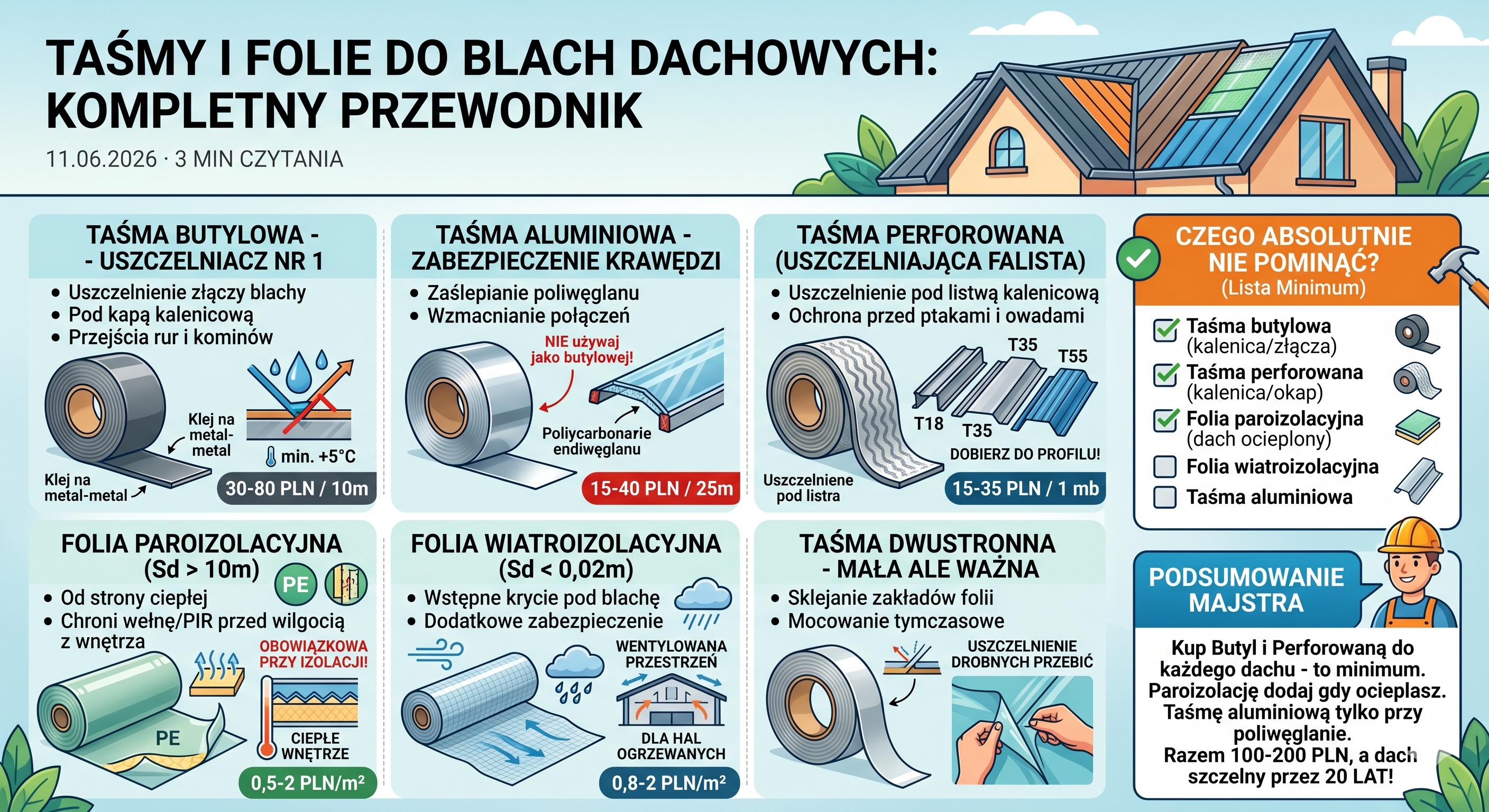 Taśmy i folie do blach dachowych — do czego służą i których nie pominąć