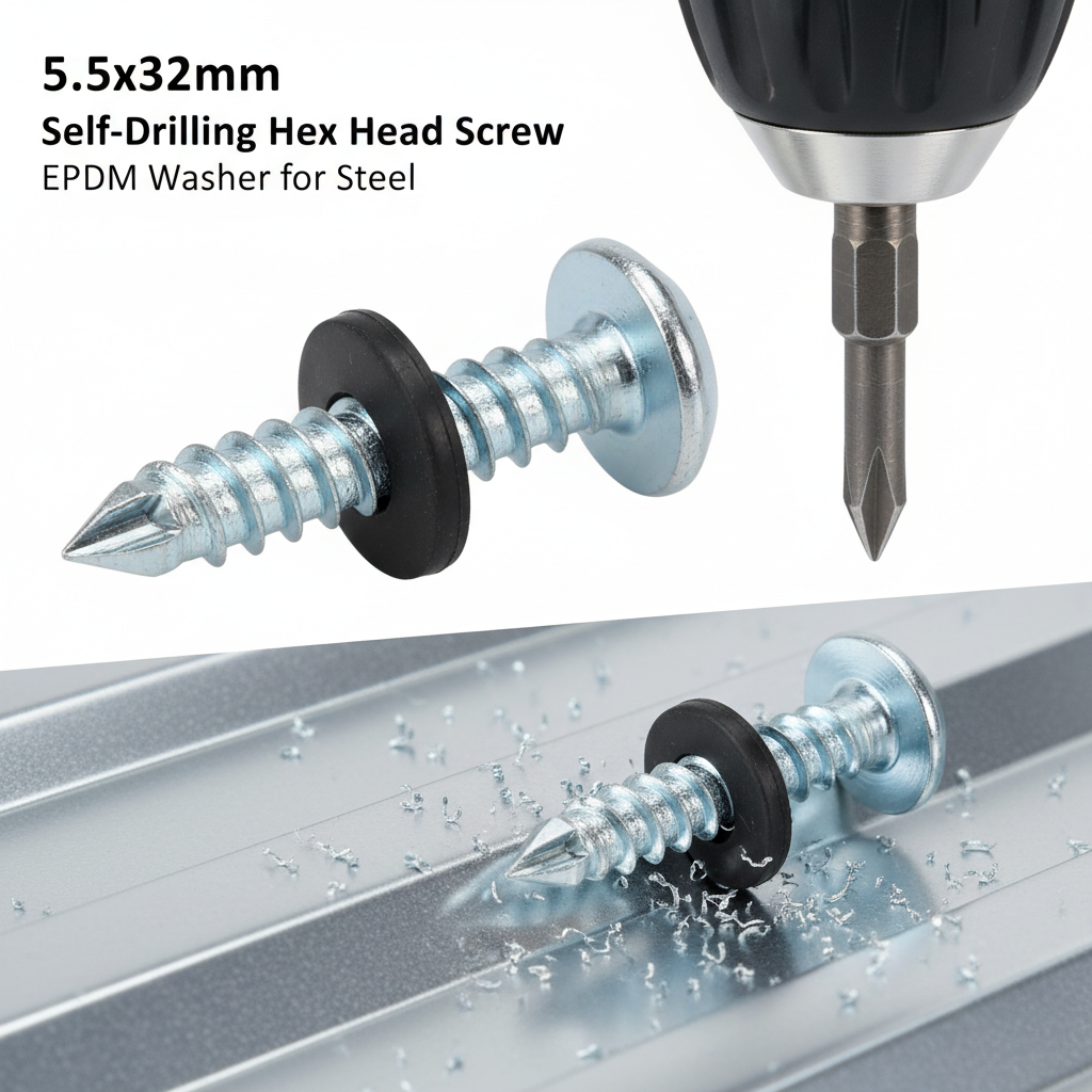Wkręty samowiercące HEX z podkładką 5.5×32mm GT5 do stali do 5mm (op. 250 szt.)