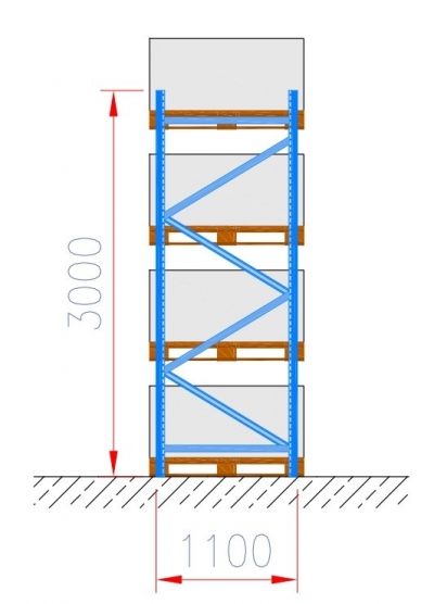 Regał paletowy PHR jednokolumnowy L=2700mm H=3000mm 0+3 Q=1000kg